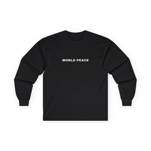 WORLD PEACE SCRIPT CREWNECK BLACK AND WHITE